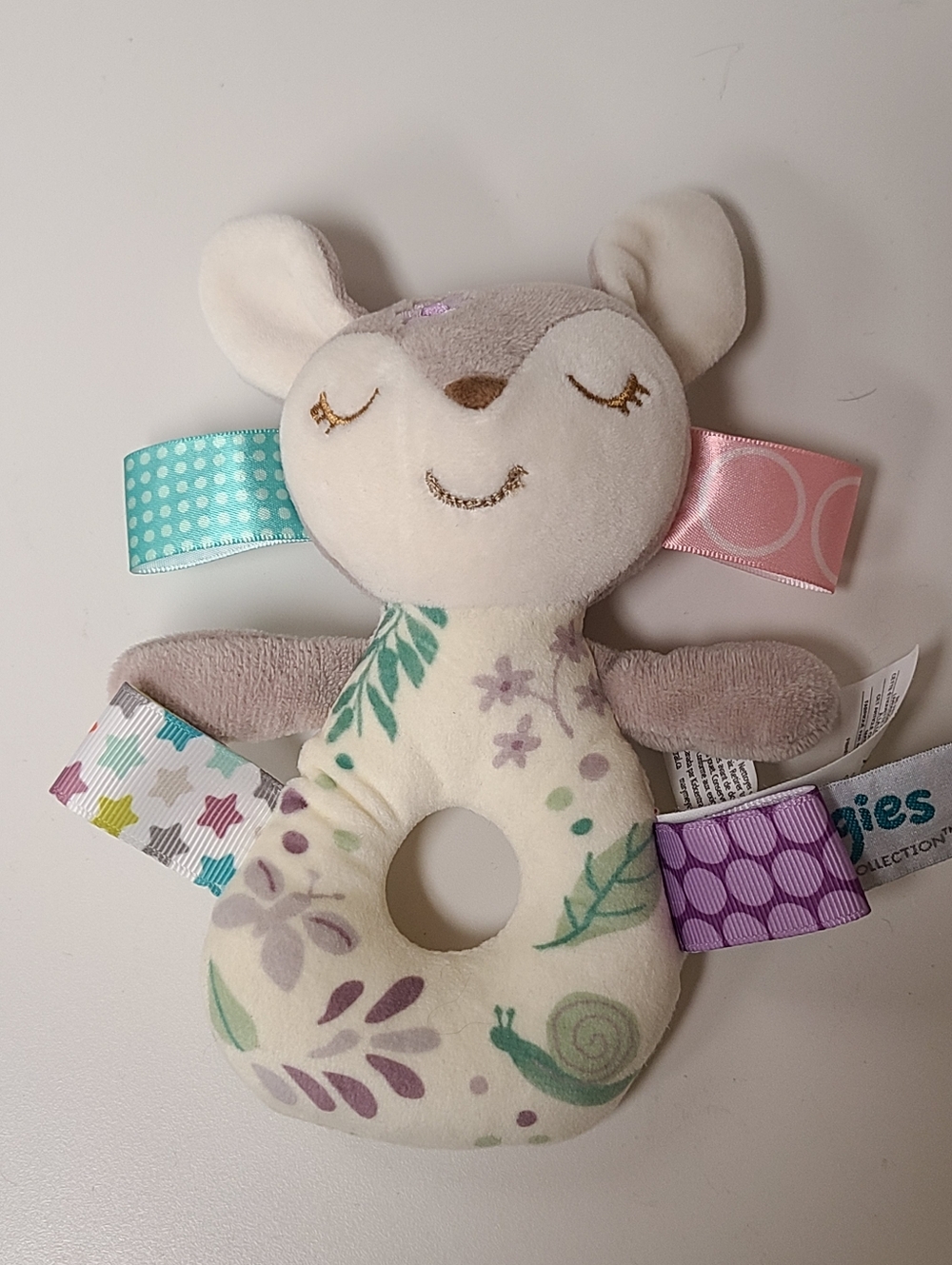Mary Meyers Flora Fawn Taggies Plush Tag Sensory Rattle Toy - Floral Cream  Gray